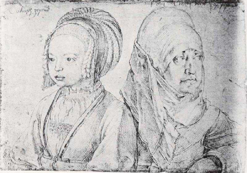 Albrecht Durer Girl in Cologne Attire and Agnes Durer